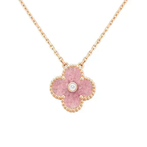 [Love Lucky]CLOVER 15MM DIAMANT-RHODONIT-HALSKETTE