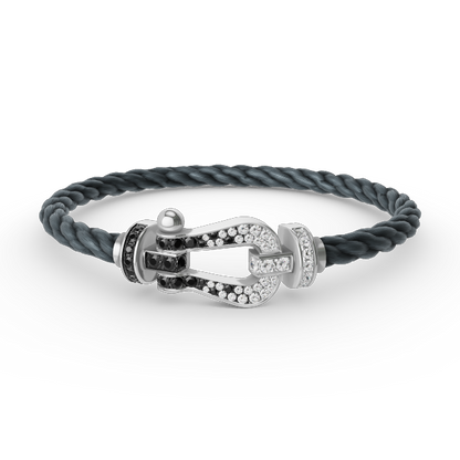 [Love Lucky]FORCE großes Hufeisen schwarz weiß Diamant Armband Silber