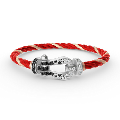 [Love Lucky]FORCE großes Hufeisen schwarz weiß Diamant Armband Silber
