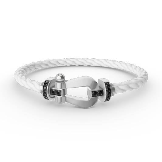 [Love Lucky]FORCE GROSSES HUFEISEN-ARMBAND MIT SCHWARZEN DIAMANTEN, SILBER