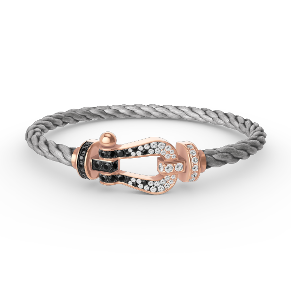 [Love Lucky]FORCE GROSSES HUFEISEN-ARMBAND MIT SCHWARZEN WEISSEN DIAMANTEN UND ROSÉGOLD