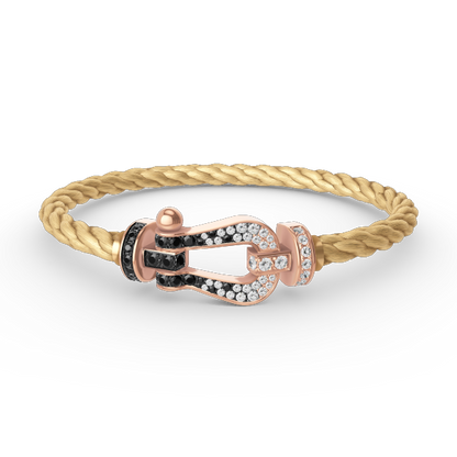 [Love Lucky]FORCE GROSSES HUFEISEN-ARMBAND MIT SCHWARZEN WEISSEN DIAMANTEN UND ROSÉGOLD
