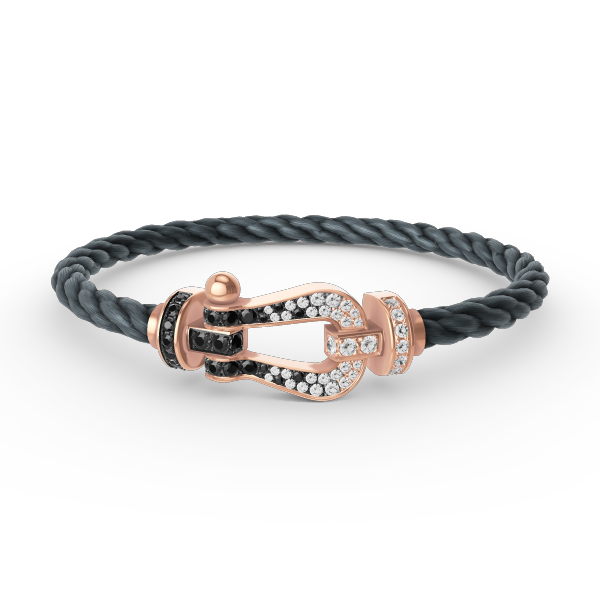 [Love Lucky]FORCE GROSSES HUFEISEN-ARMBAND MIT SCHWARZEN WEISSEN DIAMANTEN UND ROSÉGOLD