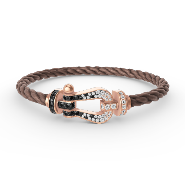 [Love Lucky]FORCE GROSSES HUFEISEN-ARMBAND MIT SCHWARZEN WEISSEN DIAMANTEN UND ROSÉGOLD