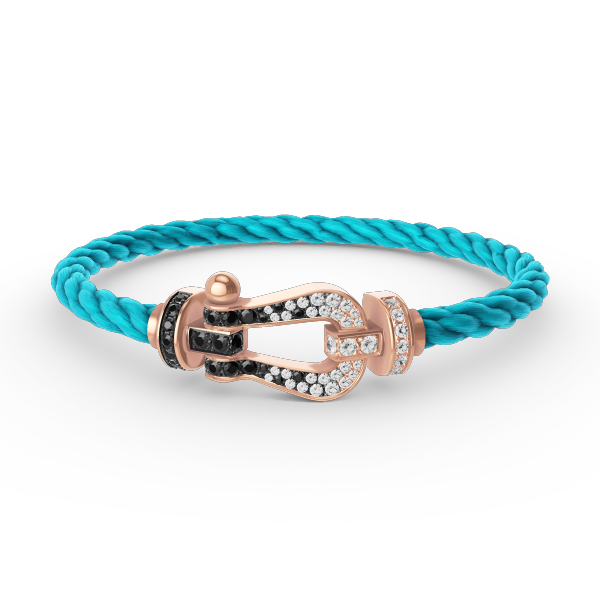 [Love Lucky]FORCE GROSSES HUFEISEN-ARMBAND MIT SCHWARZEN WEISSEN DIAMANTEN UND ROSÉGOLD