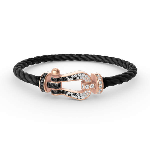 [Love Lucky]FORCE GROSSES HUFEISEN-ARMBAND MIT SCHWARZEN WEISSEN DIAMANTEN UND ROSÉGOLD