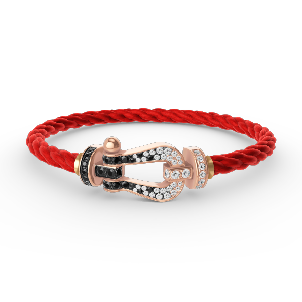 [Love Lucky]FORCE GROSSES HUFEISEN-ARMBAND MIT SCHWARZEN WEISSEN DIAMANTEN UND ROSÉGOLD