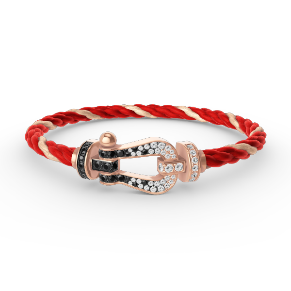 [Love Lucky]FORCE GROSSES HUFEISEN-ARMBAND MIT SCHWARZEN WEISSEN DIAMANTEN UND ROSÉGOLD