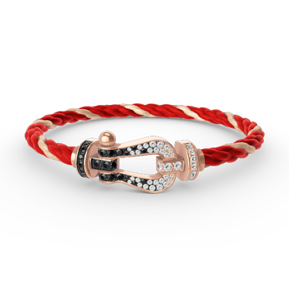 [Love Lucky]FORCE GROSSES HUFEISEN-ARMBAND MIT SCHWARZEN WEISSEN DIAMANTEN UND ROSÉGOLD