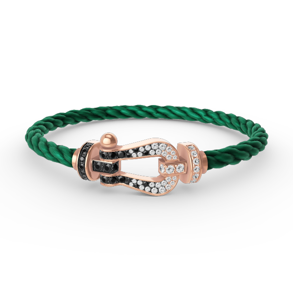 [Love Lucky]FORCE GROSSES HUFEISEN-ARMBAND MIT SCHWARZEN WEISSEN DIAMANTEN UND ROSÉGOLD