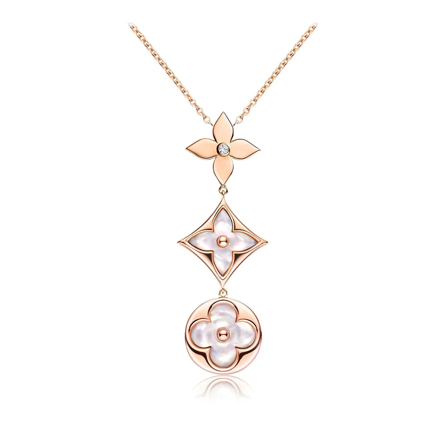 [Love Lucky] COLOR BLOSSOM LARIAT HALSKETTE ROSA GOLD WEIßE PERLE UND DIAMANT