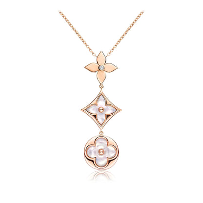 [Love Lucky] COLOR BLOSSOM LARIAT HALSKETTE ROSA GOLD WEIßE PERLE UND DIAMANT