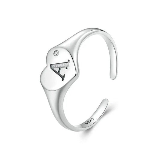 Offener Ring mit graviertem Anfangsbuchstaben A, herzförmig, verstellbar, stapelbar