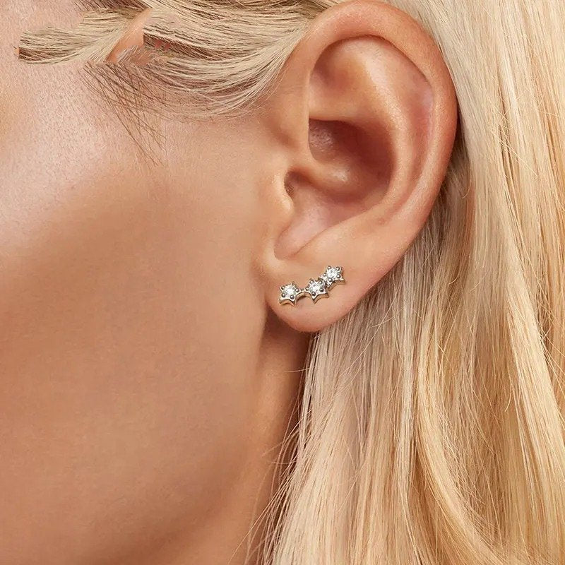 Silberne kleine Stern-Ohrstecker für Frauen, Teenager und Mädchen