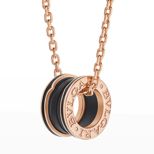 [Love Lucky]ZERO 1 SCHWARZE KERAMIK ROSA GOLD HALSKETTE