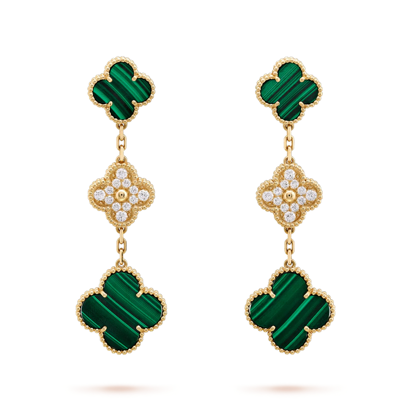 [Love Lucky]CLOVER OHRRINGE GOLD MALACHIT DIAMANT 3 MOTIV