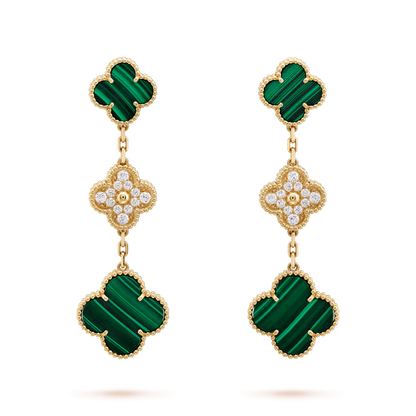 [Love Lucky]CLOVER OHRRINGE GOLD MALACHIT DIAMANT 3 MOTIV