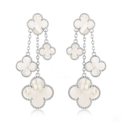 [Love Lucky]CLOVER OHRRINGE WEIß MOP 4 MOTIVE SILBER