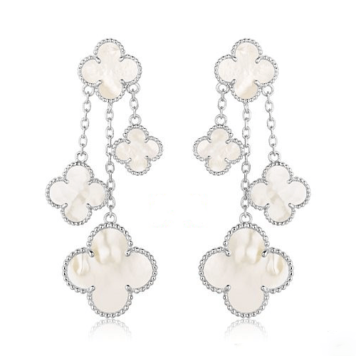 [Love Lucky]CLOVER OHRRINGE WEIß MOP 4 MOTIVE SILBER