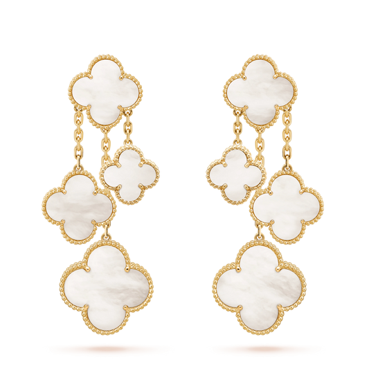 [Love Lucky]CLOVER OHRRINGE WEIß MOP 4 MOTIVE GOLD