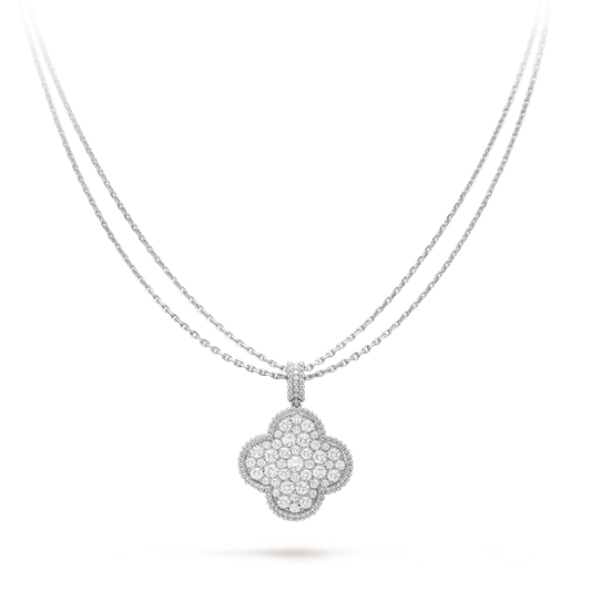 [Love Lucky]CLOVER 25MM SILBER VOLL DIAMANTEN BIG CLOVER HALSKETTE