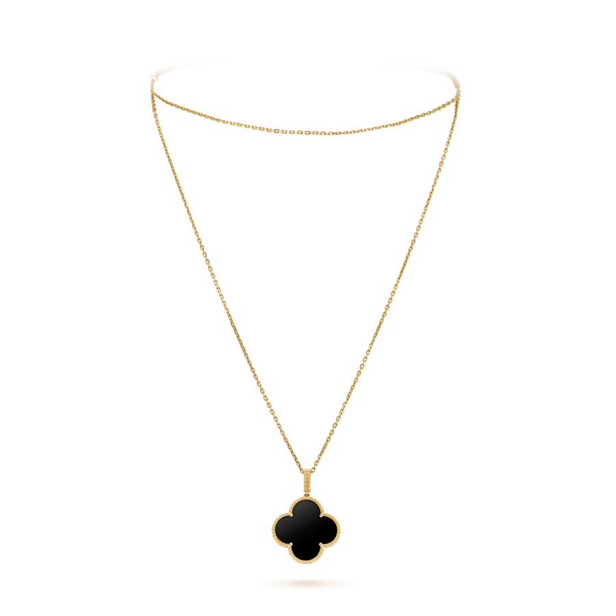 [Love Lucky]CLOVER 25MM GOLD ONYX BIG CLOVER HALSKETTE