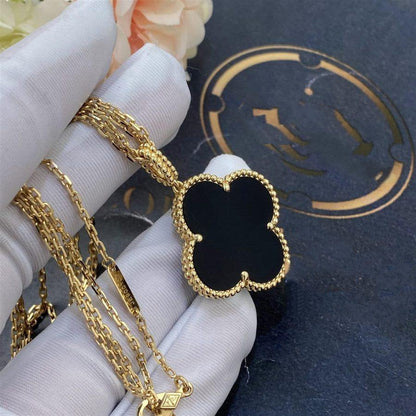 [Love Lucky]CLOVER 25MM GOLD ONYX BIG CLOVER HALSKETTE