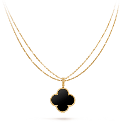 [Love Lucky]CLOVER 25MM GOLD ONYX BIG CLOVER HALSKETTE