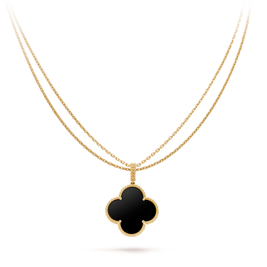 [Love Lucky]CLOVER 25MM GOLD ONYX BIG CLOVER HALSKETTE