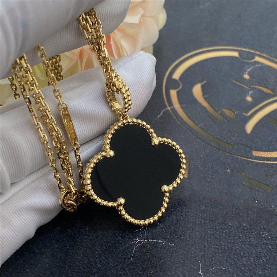[Love Lucky]CLOVER 25MM GOLD ONYX BIG CLOVER HALSKETTE