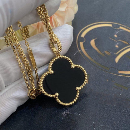 [Love Lucky]CLOVER 25MM GOLD ONYX BIG CLOVER HALSKETTE