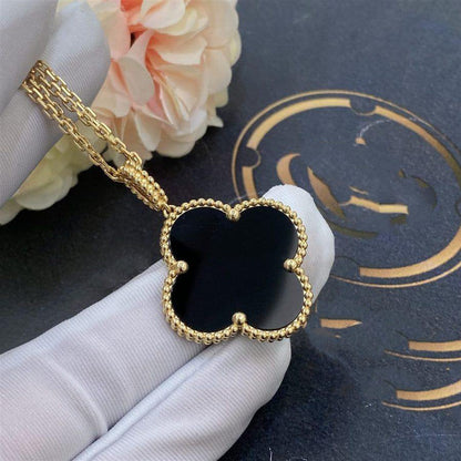 [Love Lucky]CLOVER 25MM GOLD ONYX BIG CLOVER HALSKETTE
