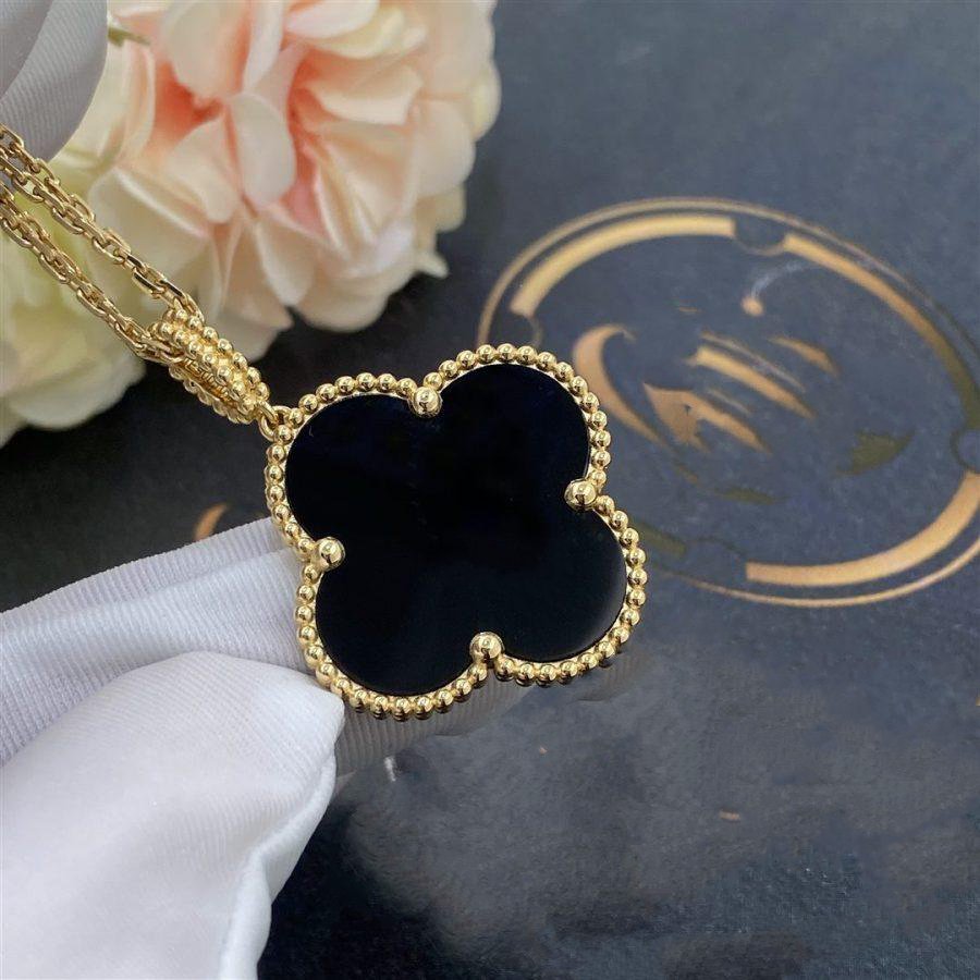 [Love Lucky]CLOVER 25MM GOLD ONYX BIG CLOVER HALSKETTE