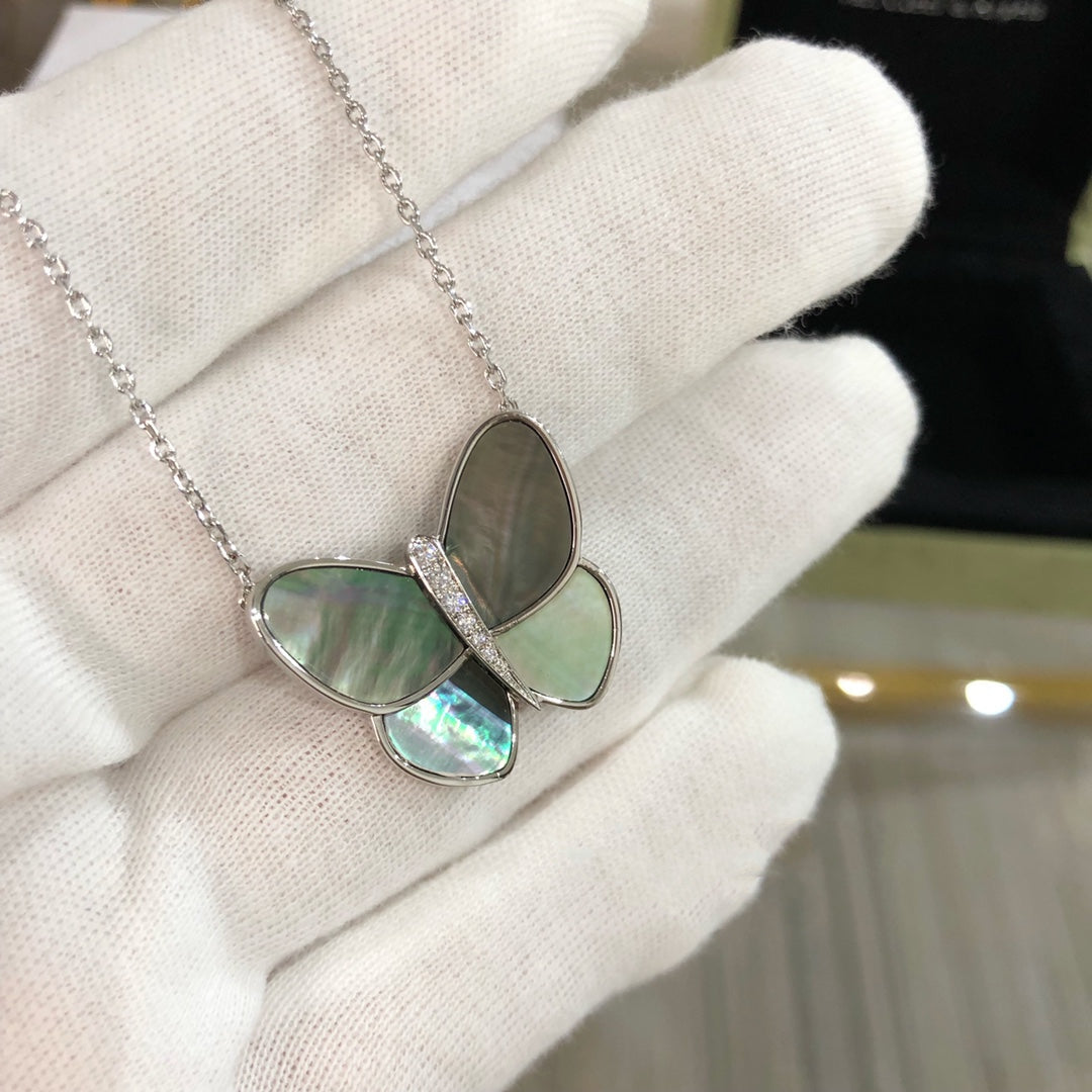 [Love Lucky] GROSSE SCHMETTERLING-SILBERANHÄNGER-DIAMANT-HALSKETTE