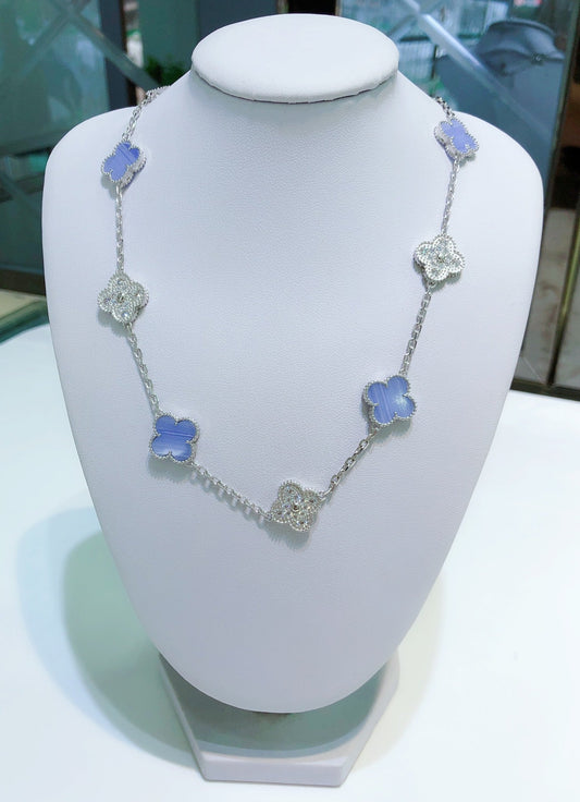[Love Lucky]CLOVER 10 Motive Chalzedon Diamanten Silber Halskette