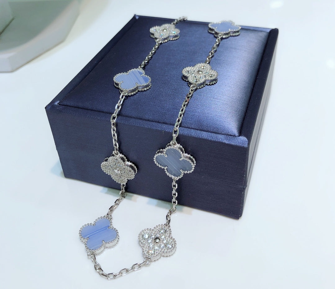 [Love Lucky]CLOVER 10 Motive Chalzedon Diamanten Silber Halskette