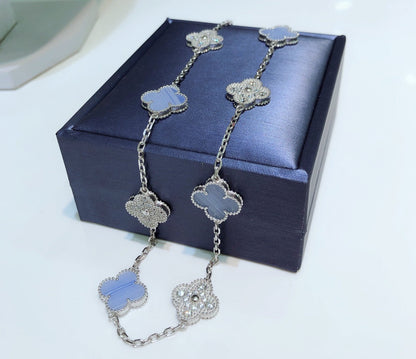 [Love Lucky]CLOVER 10 Motive Chalzedon Diamanten Silber Halskette