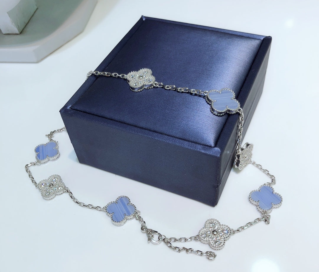 [Love Lucky]CLOVER 10 Motive Chalzedon Diamanten Silber Halskette