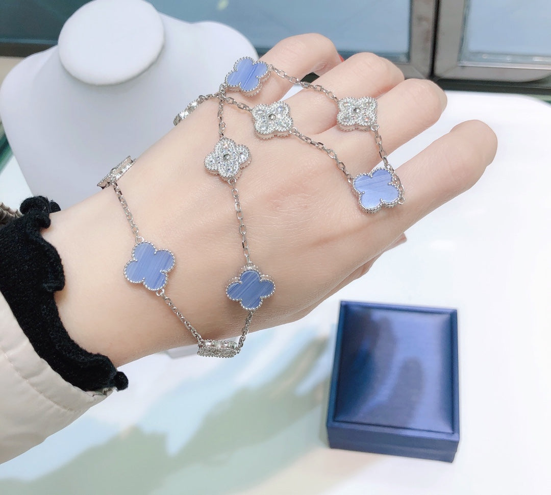 [Love Lucky]CLOVER 10 Motive Chalzedon Diamanten Silber Halskette