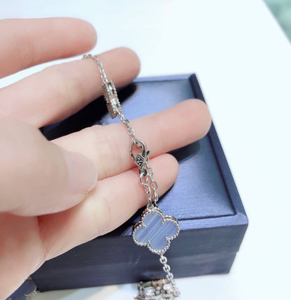 [Love Lucky]CLOVER 10 Motive Chalzedon Diamanten Silber Halskette