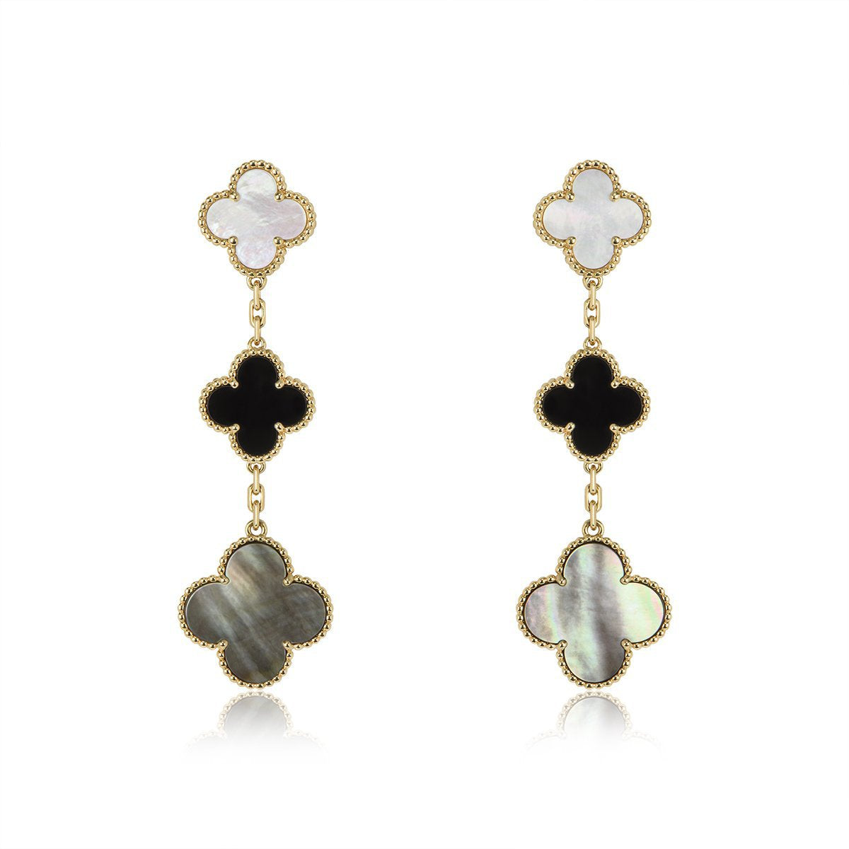 [Love Lucky]CLOVER OHRRINGE GOLD ONYX MOP 3 MOTIV 