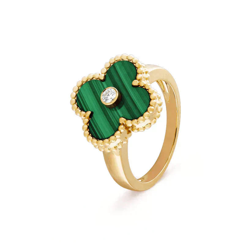 [Love Lucky]CLOVER MALACHITE RING GOLD DIAMOND