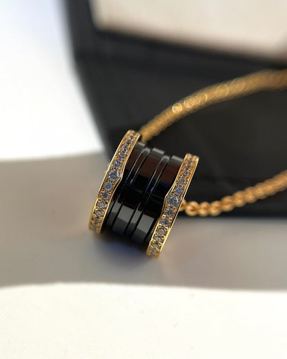 [Love Lucky]ZERO 1 SCHWARZE KERAMIK DIAMANT ROSGOLD HALSKETTE