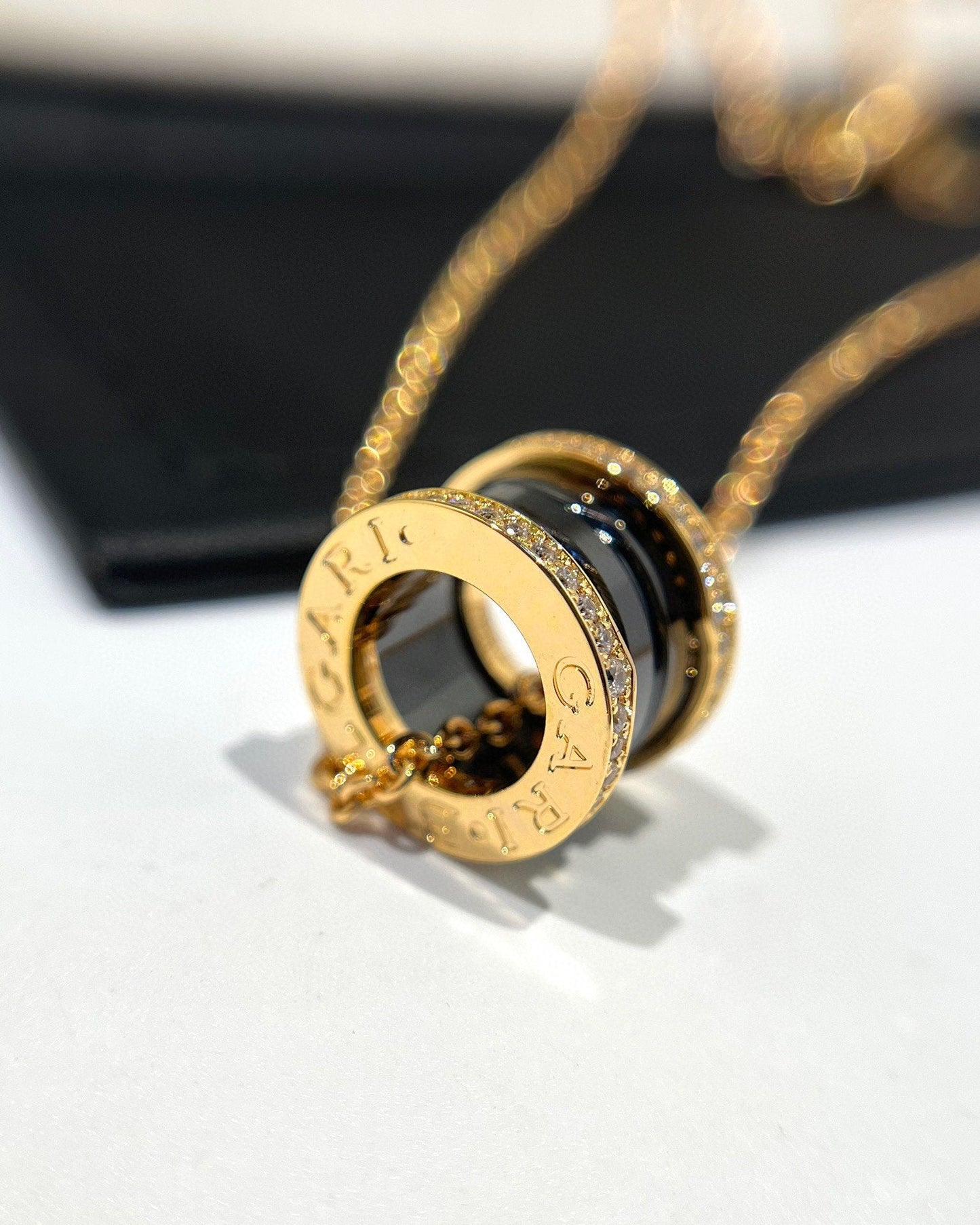 [Love Lucky]ZERO 1 SCHWARZE KERAMIK DIAMANT ROSGOLD HALSKETTE