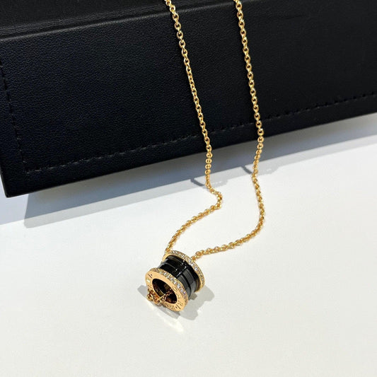 [Love Lucky]ZERO 1 SCHWARZE KERAMIK DIAMANT ROSGOLD HALSKETTE